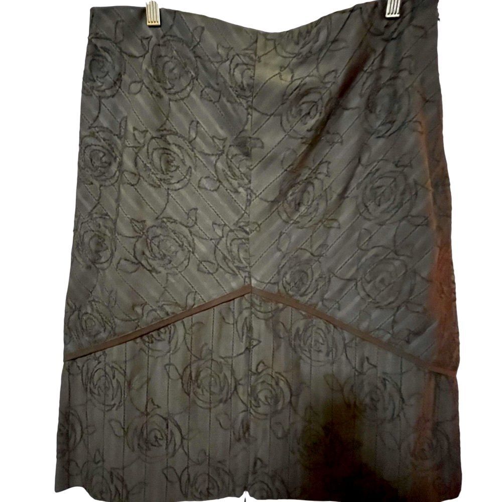 Vintage Y2k Skirt Brown Culture by Crazy Larry Embroidered A-Line Sz 14